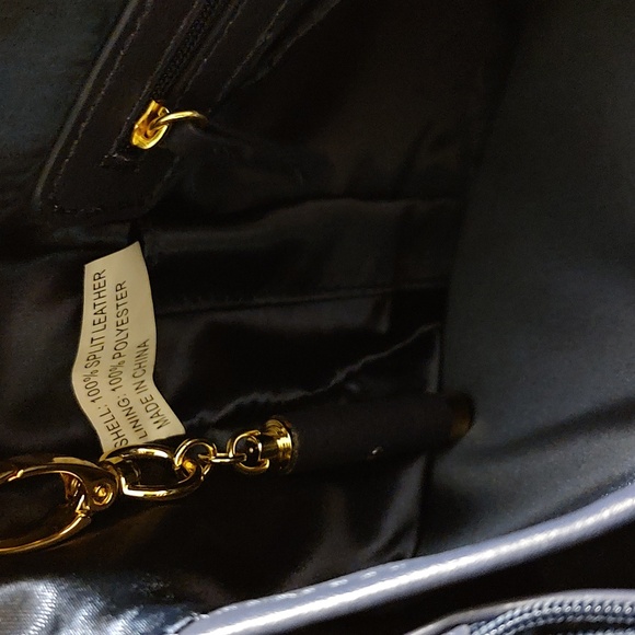 Joy & Iman dark blue leather tote bag. NWOT. - Picture 12 of 14